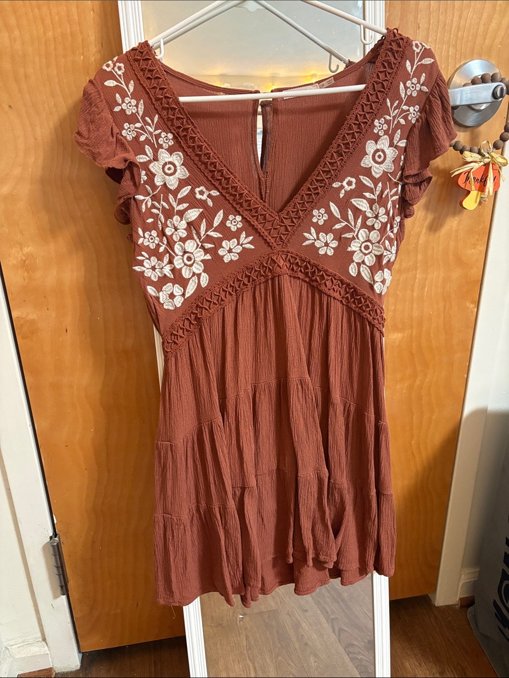 Floral Embroidered V-Neck Mini Dress